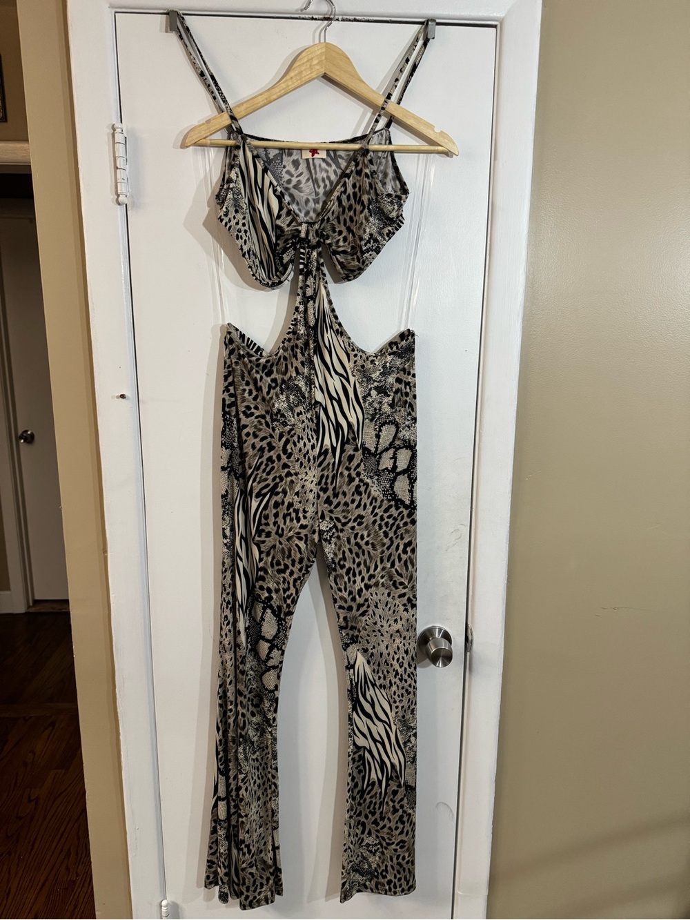 Animal Print Jumpsuit in Beige and Black